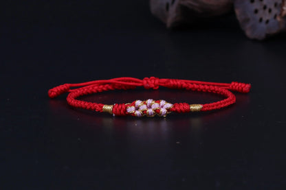 Lucky Handmade Buddhist Knots "Peach Flower" Rope Bracelet