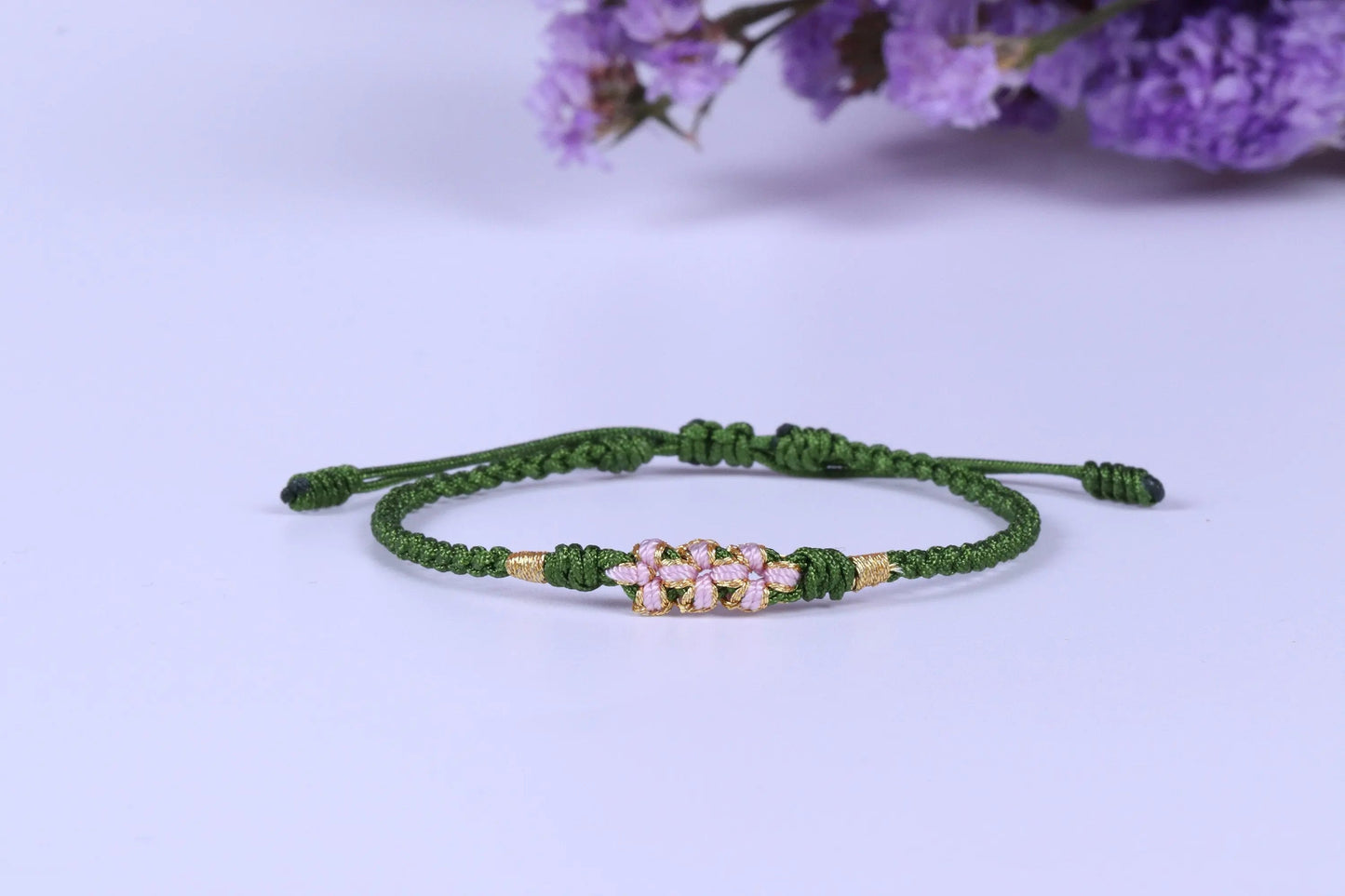 Lucky Handmade Buddhist Knots "Peach Flower" Rope Bracelet
