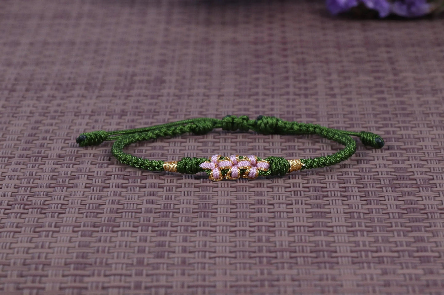 Lucky Handmade Buddhist Knots "Peach Flower" Rope Bracelet