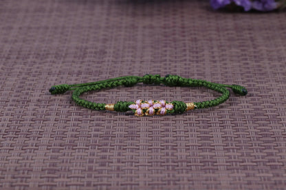 Lucky Handmade Buddhist Knots "Peach Flower" Rope Bracelet