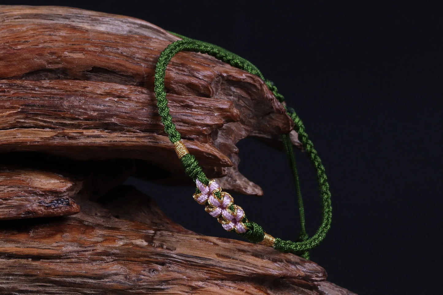 Lucky Handmade Buddhist Knots "Peach Flower" Rope Bracelet