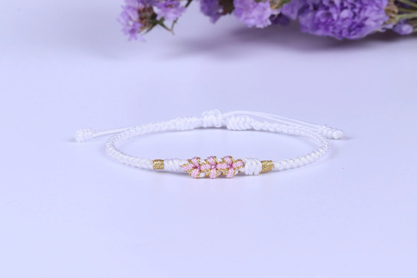 Lucky Handmade Buddhist Knots "Peach Flower" Rope Bracelet