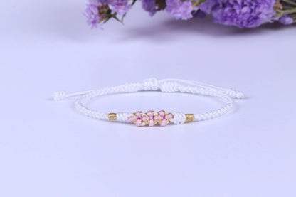 Lucky Handmade Buddhist Knots "Peach Flower" Rope Bracelet