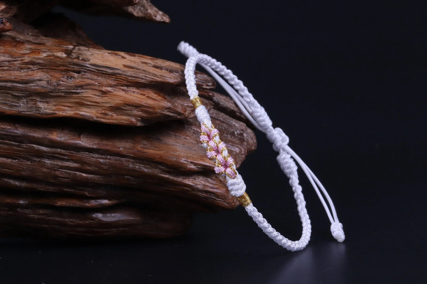 Lucky Handmade Buddhist Knots "Peach Flower" Rope Bracelet