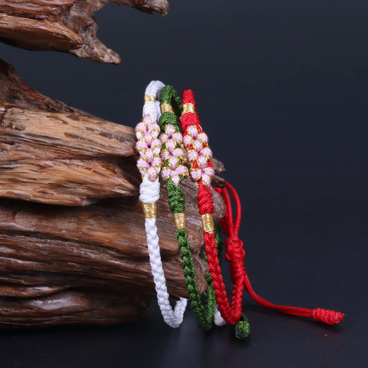 Lucky Handmade Buddhist Knots "Peach Flower" Rope Bracelet