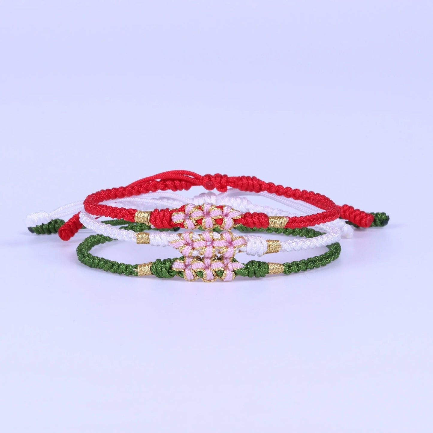 Lucky Handmade Buddhist Knots "Peach Flower" Rope Bracelet