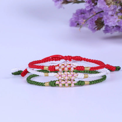 Lucky Handmade Buddhist Knots "Peach Flower" Rope Bracelet