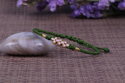 Lucky Handmade Buddhist Knots "Peach Flower" Rope Bracelet