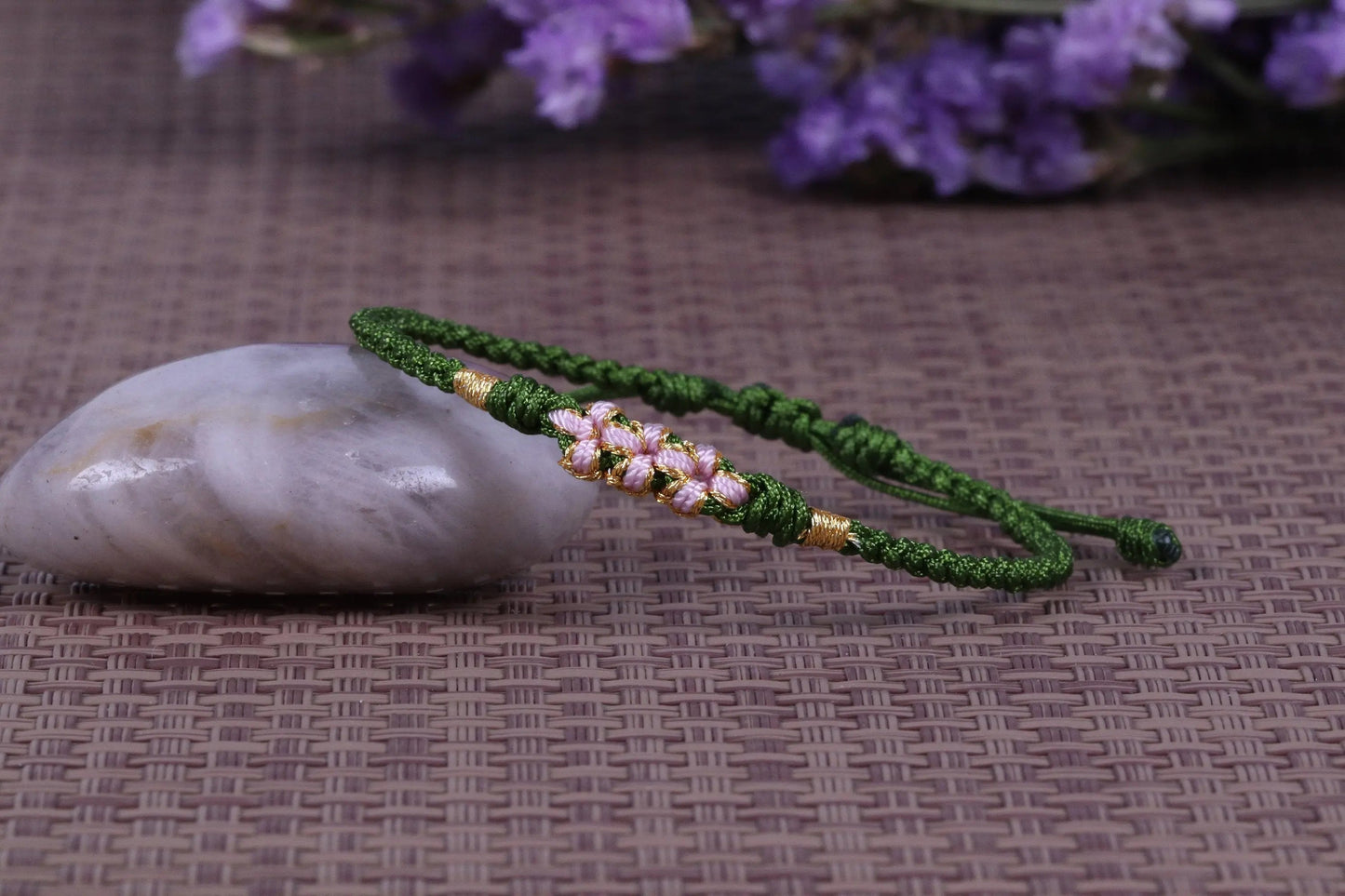 Lucky Handmade Buddhist Knots "Peach Flower" Rope Bracelet