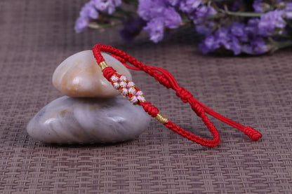 Lucky Handmade Buddhist Knots "Peach Flower" Rope Bracelet