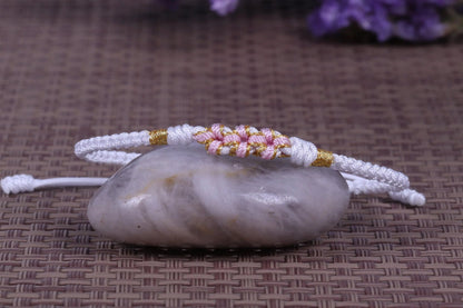 Lucky Handmade Buddhist Knots "Peach Flower" Rope Bracelet
