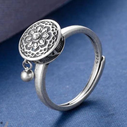 Thai Sterling Silver LOTUS SPINNING MANTRA PRAYER WHEEL Ring