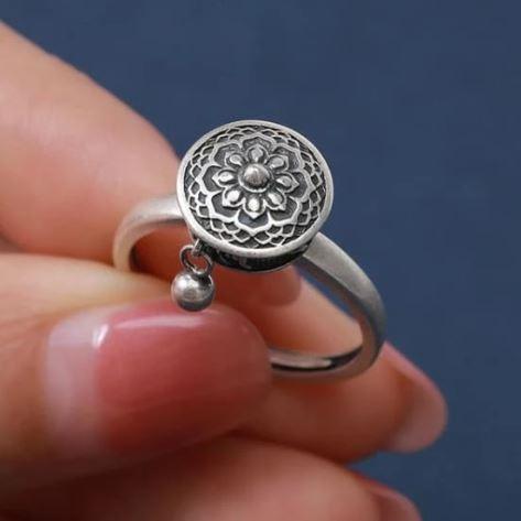 Thai Sterling Silver LOTUS SPINNING MANTRA PRAYER WHEEL Ring