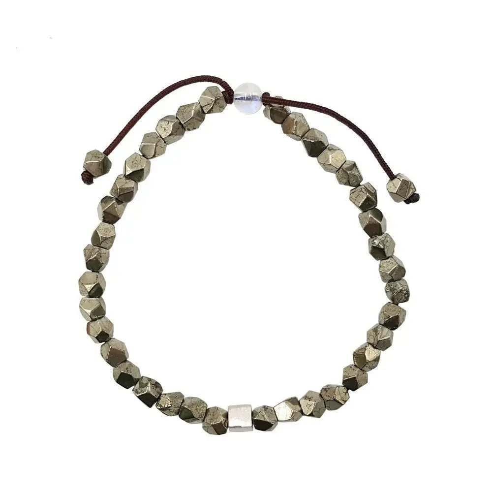 Natural Pyrite with Sterling Silver Cube Charm Bracelet