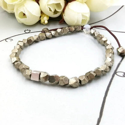 Natural Pyrite with Sterling Silver Cube Charm Bracelet