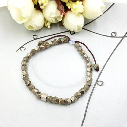 Natural Pyrite with Sterling Silver Cube Charm Bracelet