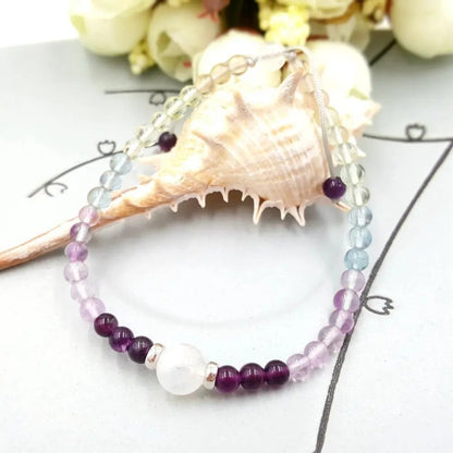 Natural Rainbow Fluorite Moonstone Bracelet