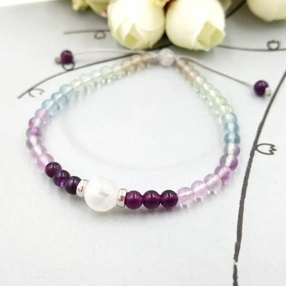 Natural Rainbow Fluorite Moonstone Bracelet