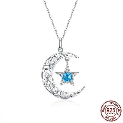 Sparkling Moon & Star Sterling Silver Necklace