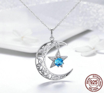 Sparkling Moon & Star Sterling Silver Necklace