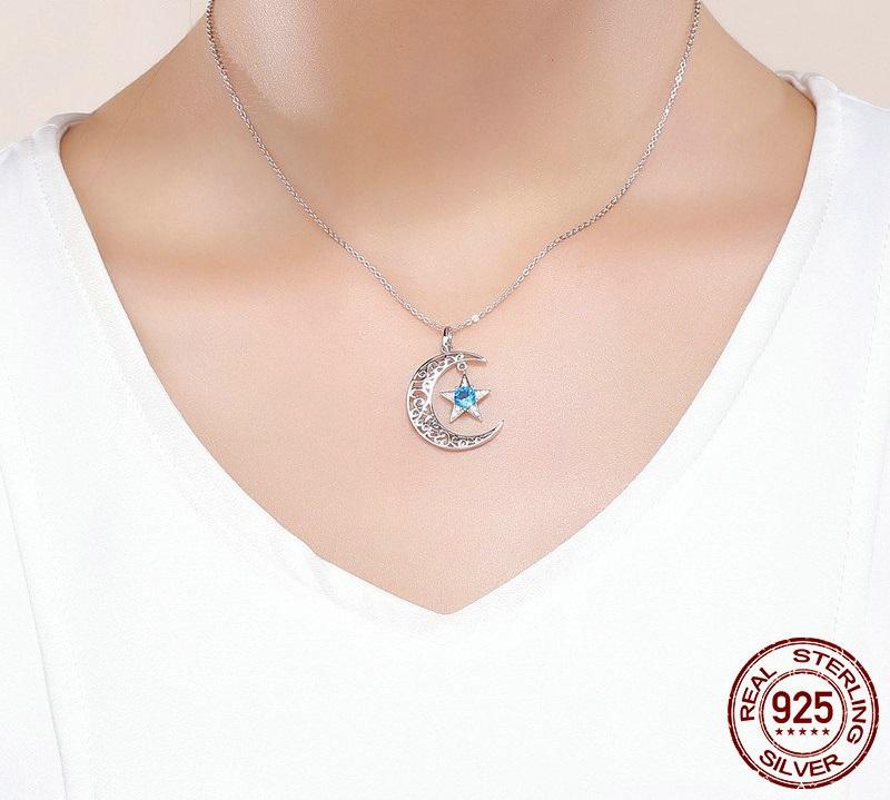 Sparkling Moon & Star Sterling Silver Necklace