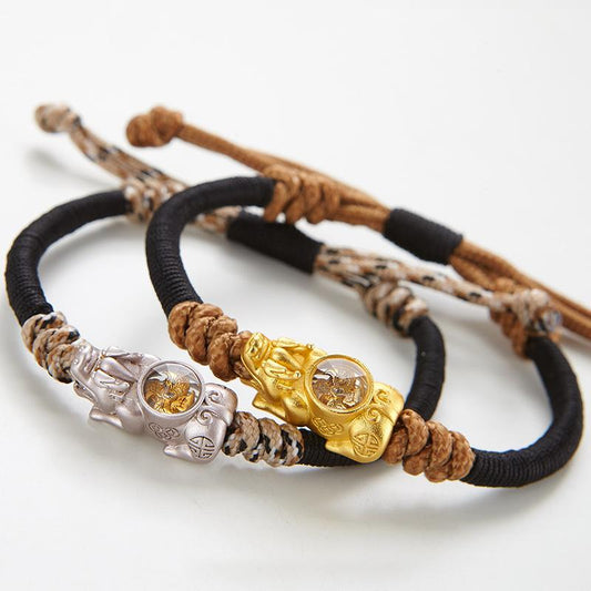 Handmade Lucky Rotating Windmill Pixiu Braided Rope Bracelet