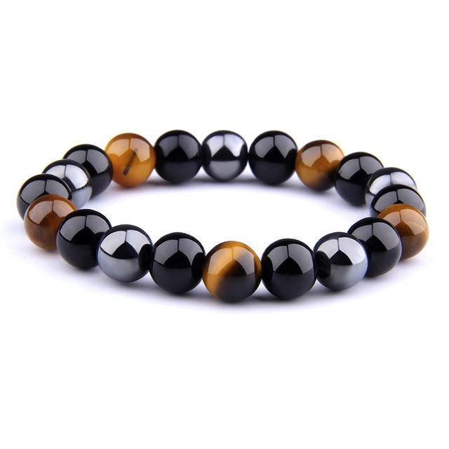 The Triple Protection Blue Tiger Eye X Hematite X Black Obsidian Stone Bracelet