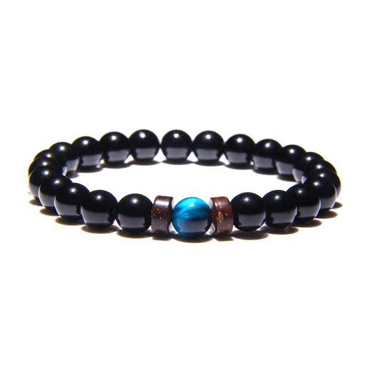 Blue Tiger Eye X Black Onyx X Wooden Beads Bracelet