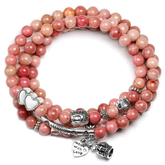 Natural Rhodochrosite Beads Mala Bracelet