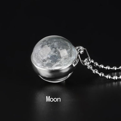 Double Sided Moon Phase Glass Pendant Necklace