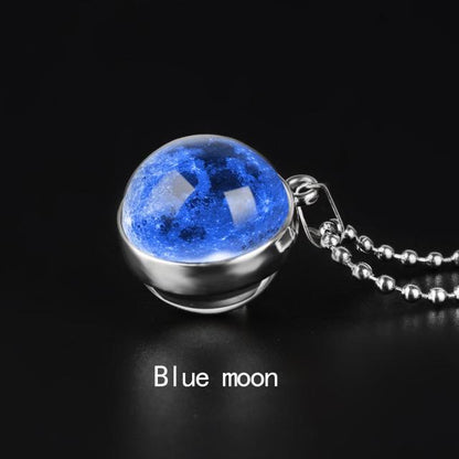 Double Sided Moon Phase Glass Pendant Necklace