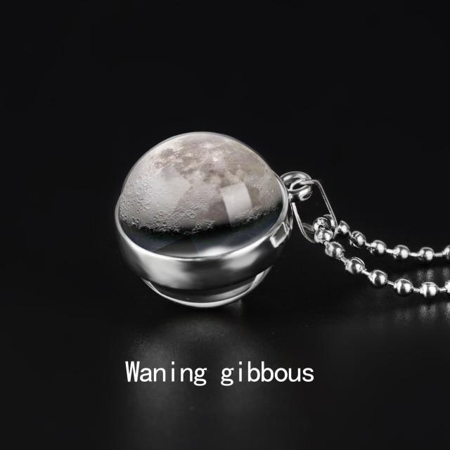 Double Sided Moon Phase Glass Pendant Necklace