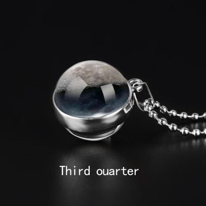 Double Sided Moon Phase Glass Pendant Necklace