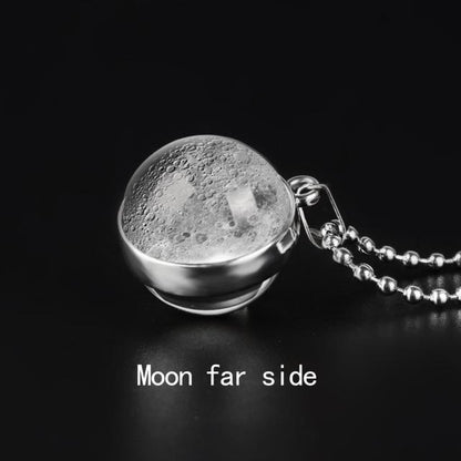 Double Sided Moon Phase Glass Pendant Necklace