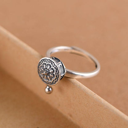 Rotating Tibetan Prayer Wheel Six True Words Mantra Ring