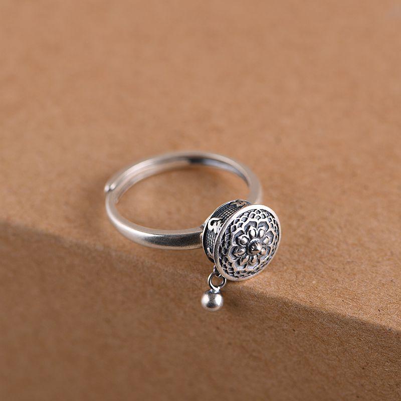 Rotating Tibetan Prayer Wheel Six True Words Mantra Ring