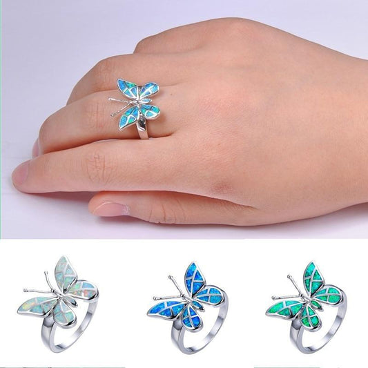 Fire Opal Butterfly Ring