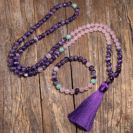 Amethyst X Rose Quartz 108 Beads Mala Bracelet