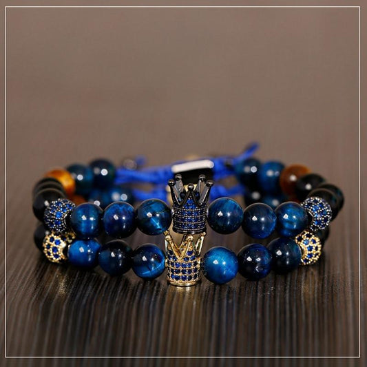 Blue Tiger Eye Stone Beads Crown Bracelet