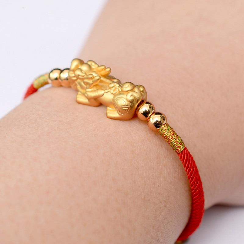 Sterling Silver Gold Pixiu Lucky Red Rope Bracelet