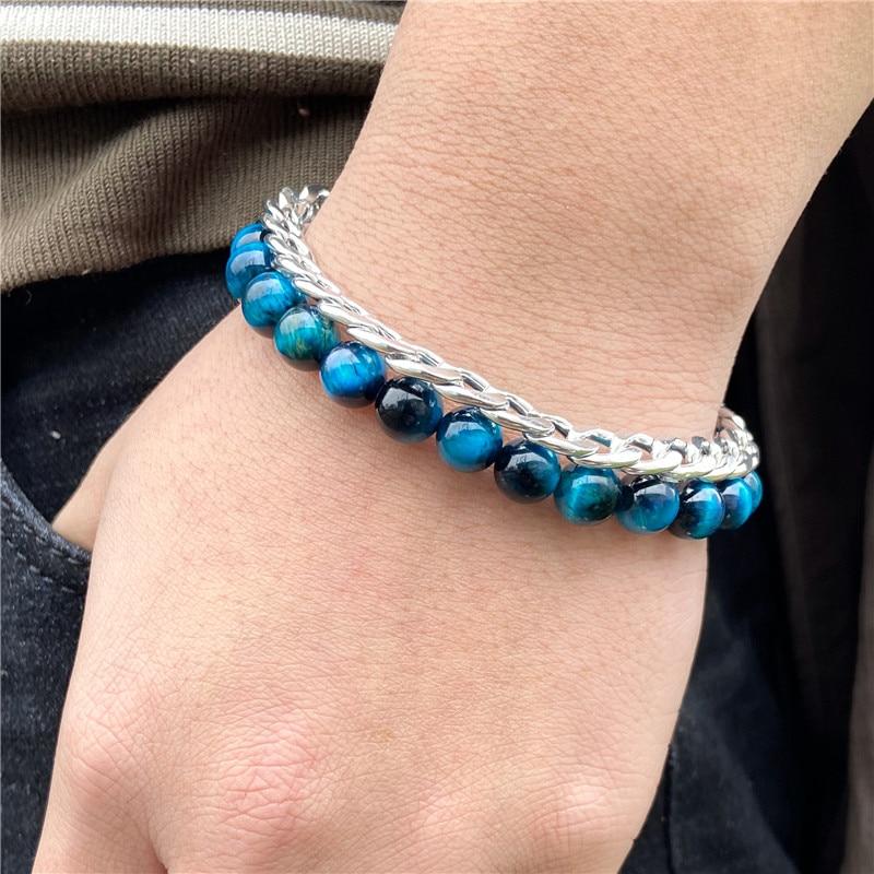 Tiger Eye X Stainless Steel Chain Bracelet