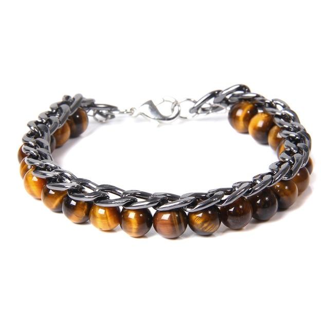 Tiger Eye X Stainless Steel Chain Bracelet