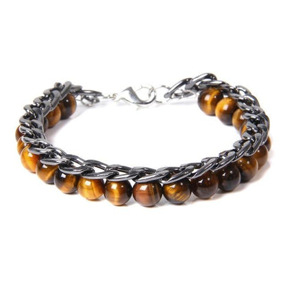 Tiger Eye X Stainless Steel Chain Bracelet