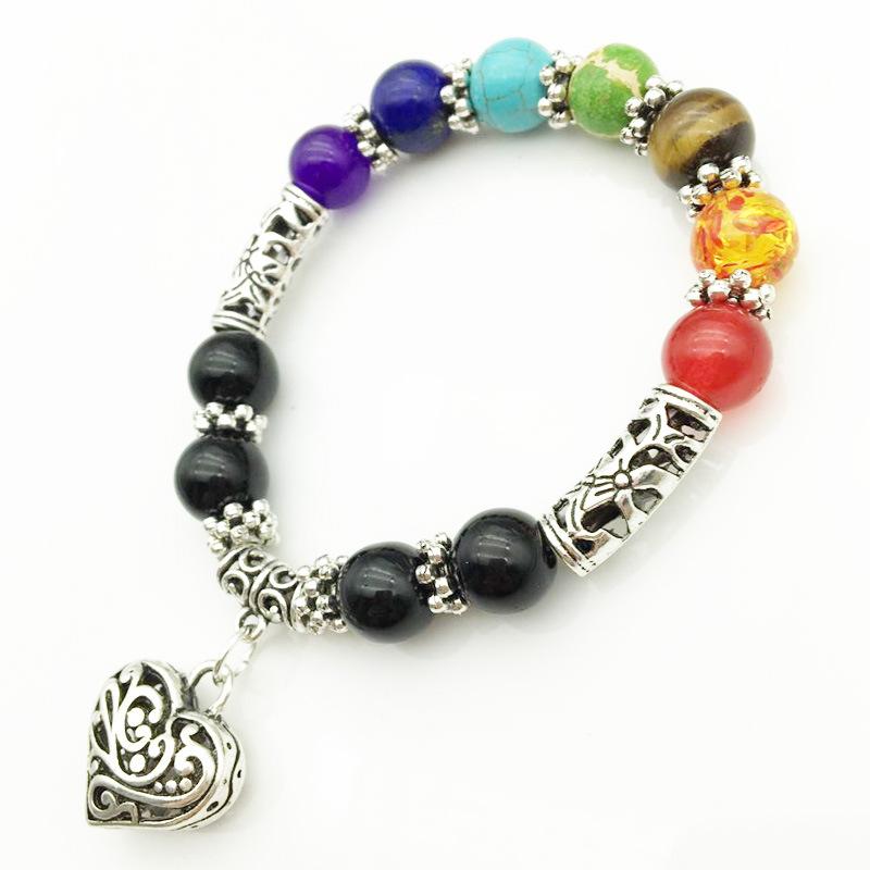 Chakra Healing Beads Heart Charm Bracelet