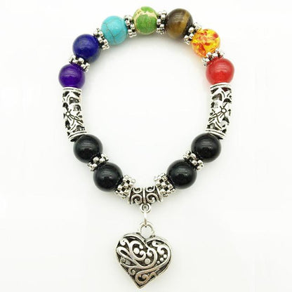 Chakra Healing Beads Heart Charm Bracelet