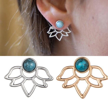 Lotus Blue Gem Stone Stud Earrings