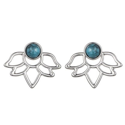 Lotus Blue Gem Stone Stud Earrings