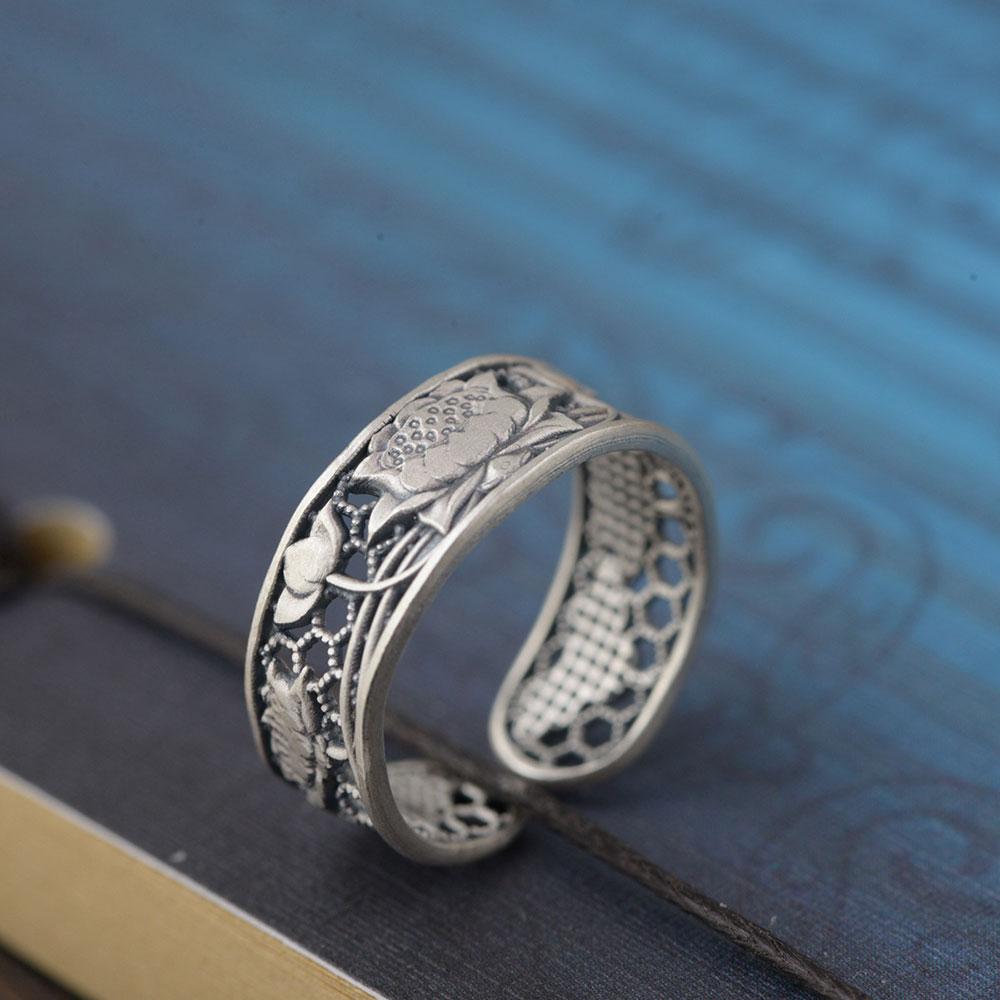 925 Sterling Silver Lotus Flower Hollow Ring