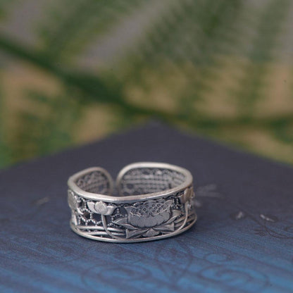 925 Sterling Silver Lotus Flower Hollow Ring