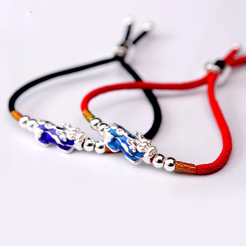 Handmade 999 Sterling Silver Pixiu Lucky Braided Rope Bracelet